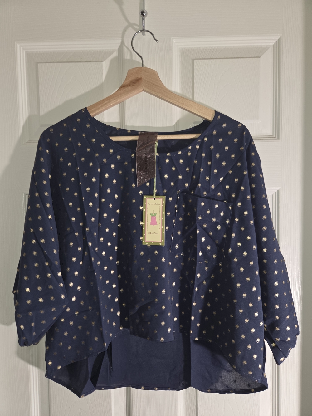 Alice Moon Navy Blouse with Gold Dot Print